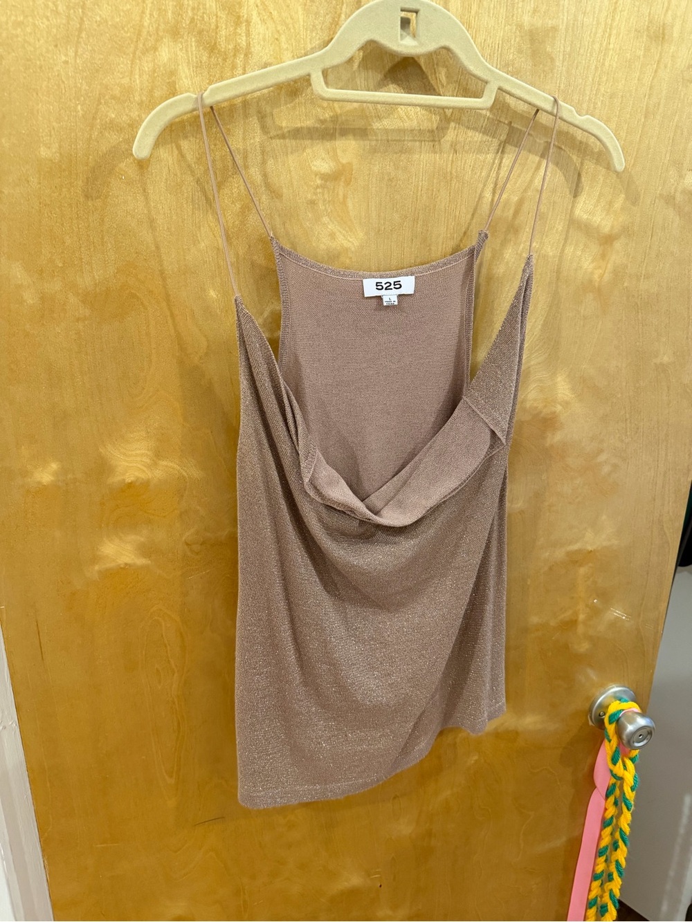 525 America Shimmery Cowl Neck Camisole in Dusty Rose
